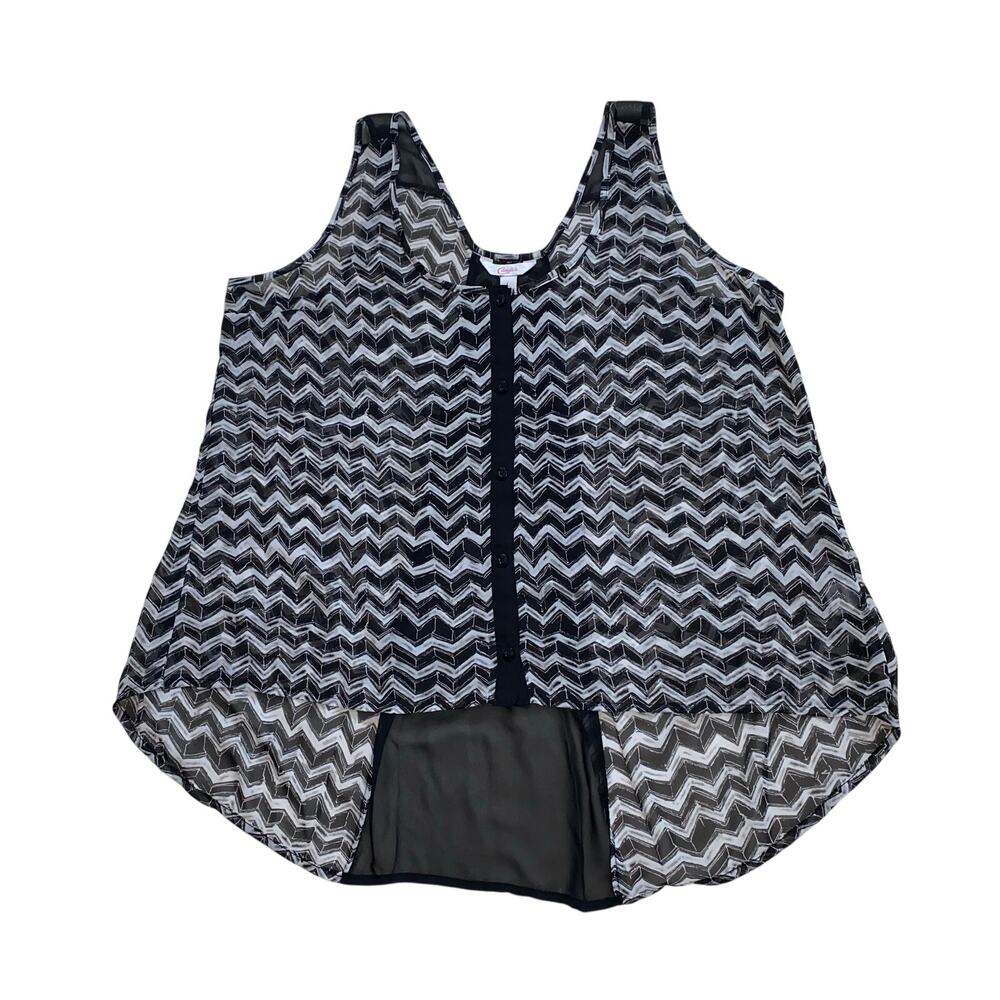 Candie's Sheer Patterned Button-Down Tank, Size Large